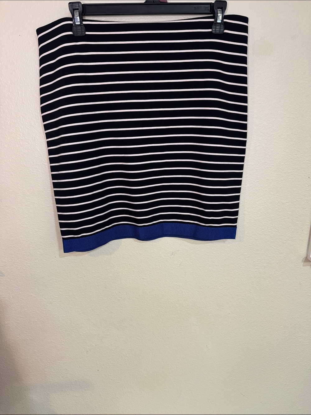 Ann Taylor Navy and White Striped Pencil Skirt with Blue Hem
